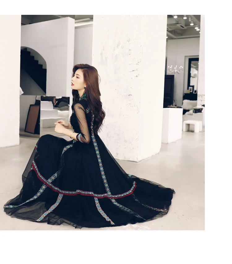 Delocah, осенние женские платья, подиум, модный дизайн, 3/4 рукав, великолепное винтажное черное кружевное Сетчатое платье с вышивкой, платье-накладка