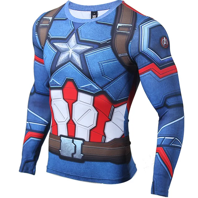 3D Printed T shirts Captain America Compression Shirt Long Sleeve