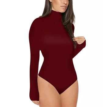 

Fashion Long Sleeve High Neck Skinny Bodysuit Nice Autumn Winter Women Black Gray Solid Sexy Bodysuit Playsuits Overalls 8L1122
