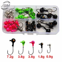 JSM 50 шт многоцветные 3D рыболовные крючки для рыбных глаз, рыболовные крючки из высокоуглеродистой стали, свинцовые наживки, набор рыболовных крючков с коробкой