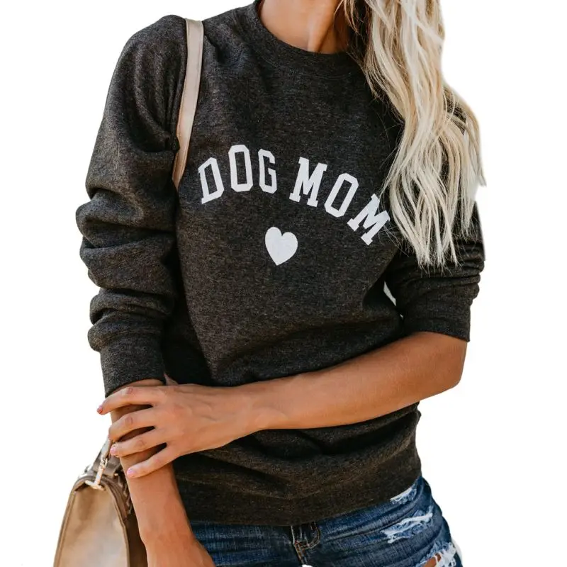 Женская футболка с принтом собаки и мамы, свитшот с буквенным принтом, Женская Повседневная Толстовка с длинным рукавом и милым графическим принтом, пуловер, топы He - Цвет: dark grey