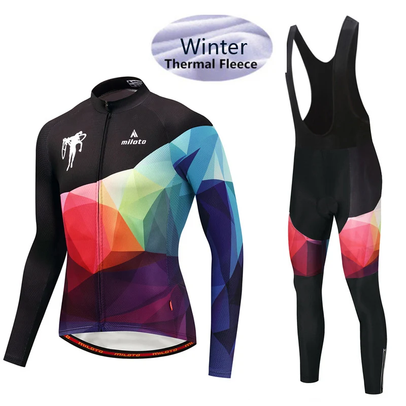 Mens Road Bike Thermal Cycling Jersey Pants Set Fleece Winter Cycling Long Sets