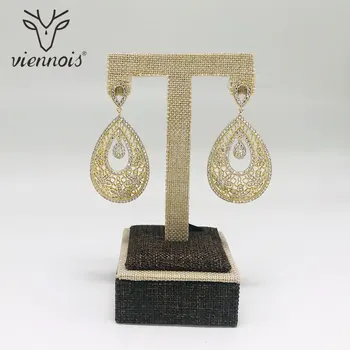

Viennois Gold Color Drop Earrings For Women AAA Zircon Geomertic Hollow Earrings Female Wedding Party Jewelry 2018