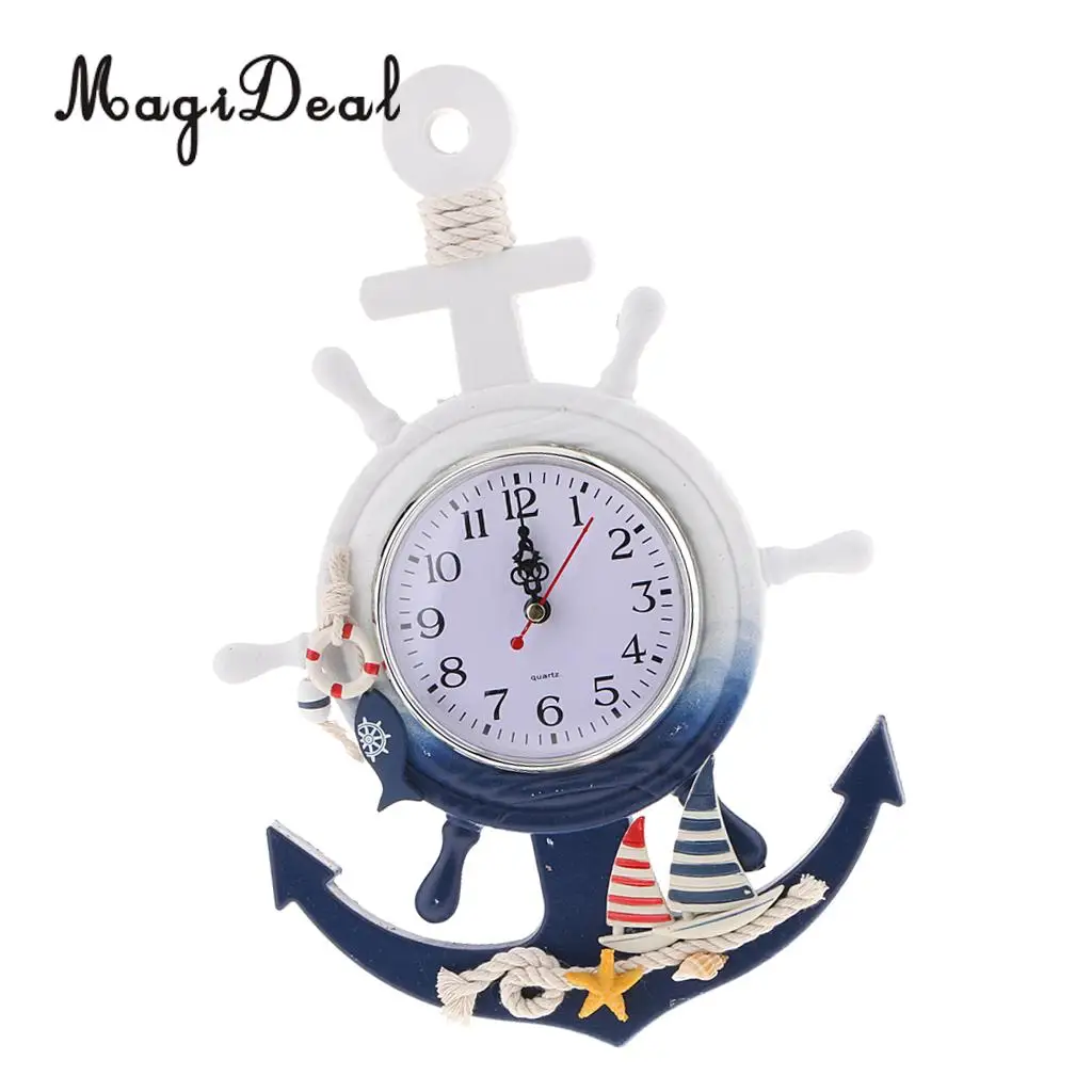 Large 33cm Anchor Clock Beach Theme - Nautical Sailing Ship Wheel Anchor Wall Hanging Decorations Ornament Statue