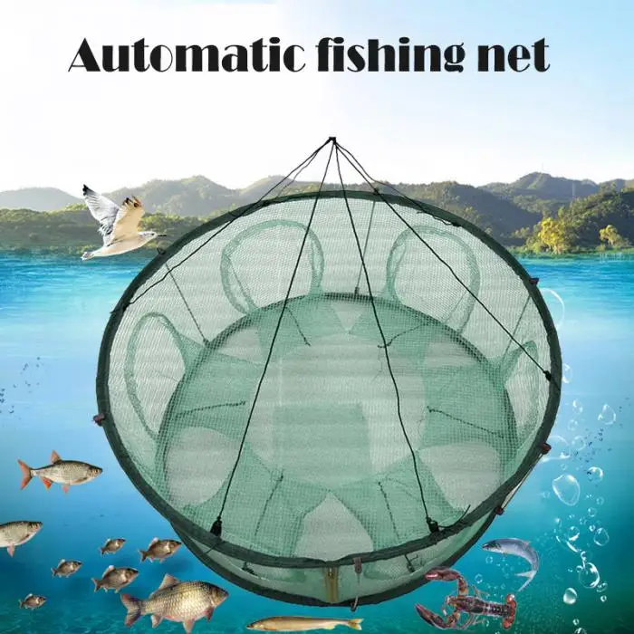 New Automatic Fishing Net Trap Cage Round Shape Durable Open For Crab Crayfish Lobster LMH66