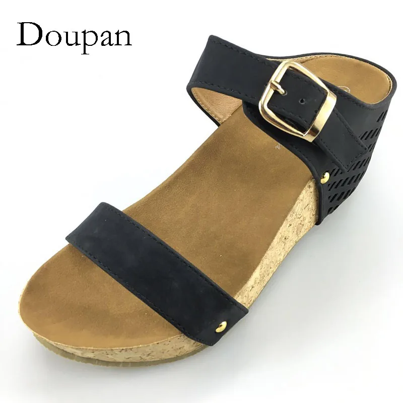 

Doupan New Gladiator High Heel Sandals Slide Slippers Fashion Gold Buckle Peep Toe sandalias mujeres
