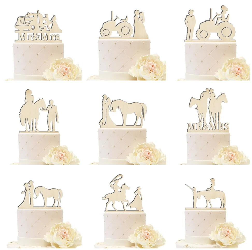 holz land hochzeit kuchen topper braut und brautigam mit pferd traktor holz hochzeit kuchen dekorieren nach farben cake decorating supplies aliexpress