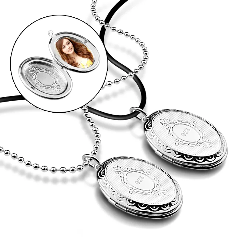 

Fashion Frame Photo Box Link Chain Oval Flower Patterns Pendant Necklace For Women Femme Medallion Memory Charm Jewelry Hot