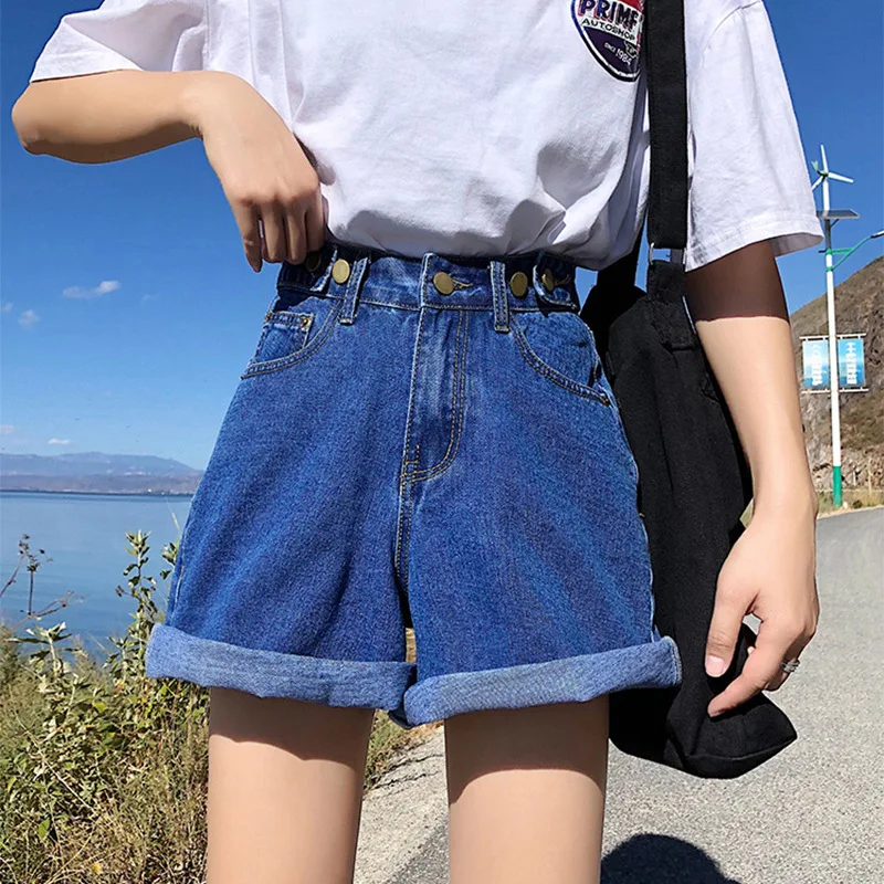 Dark Blue Новые женские джинсовые шорты Классические винтажные с высокой талией синие широкие женские повседневные летние женские шорты джинсы для женщин - Color: Dark Blue
