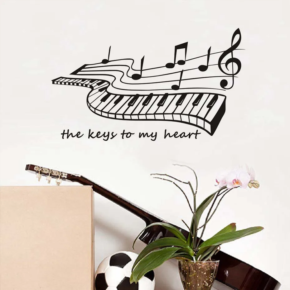 The Keys To My Heart Piano Music Notes Decals Home Decor Wall Art Murals Vinyl Wall Sticker For Living Room Removable Wallpaper (4)