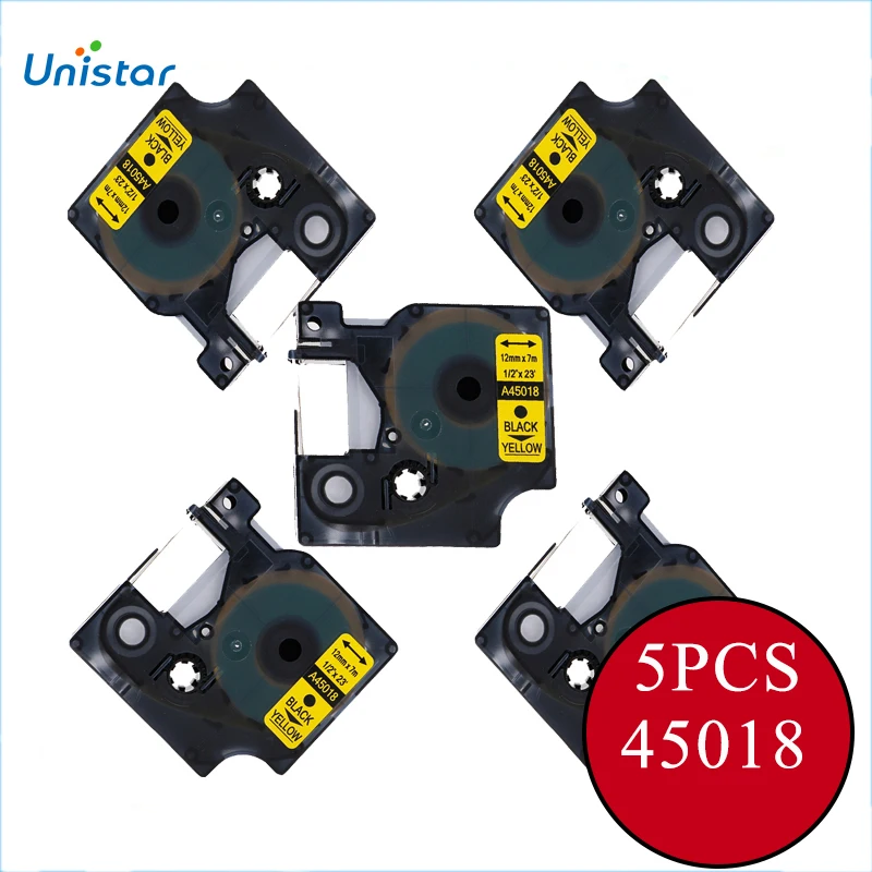 8PK 12mm x 7m 45018 Black Yellow Label Tape Compatible For DYMO D1 1//2/" x 23‘ ST