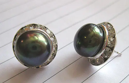 

hot sell new - Genuine cultued 9-10mm black pearl stud earring