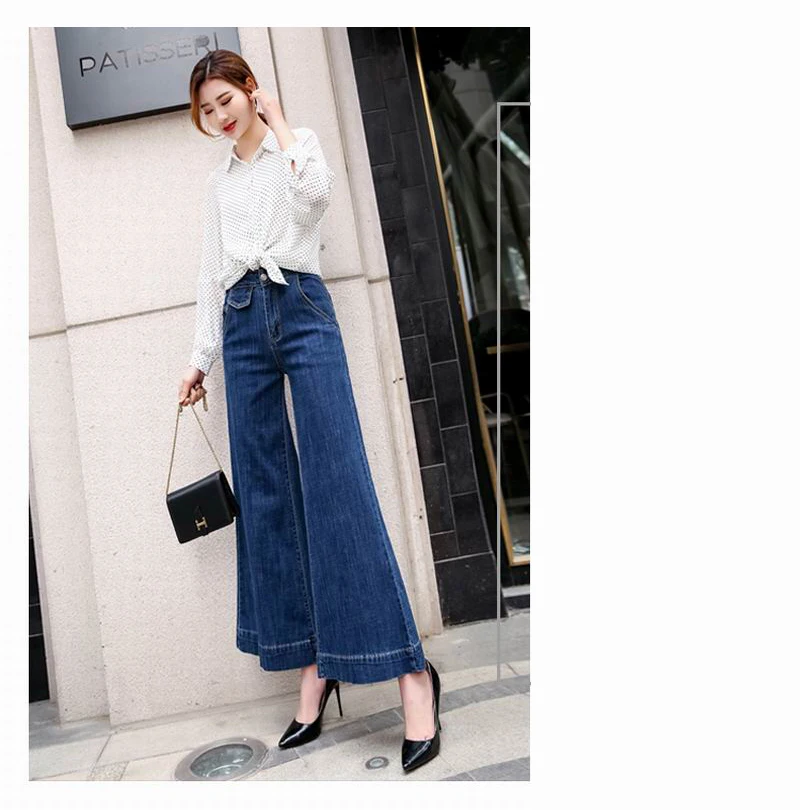 Новые весенние женские прямые широкие джинсовые брюки темно-синие джинсы с высокой талией женские повседневные винтажные бойфренды свободные удобные джинсы