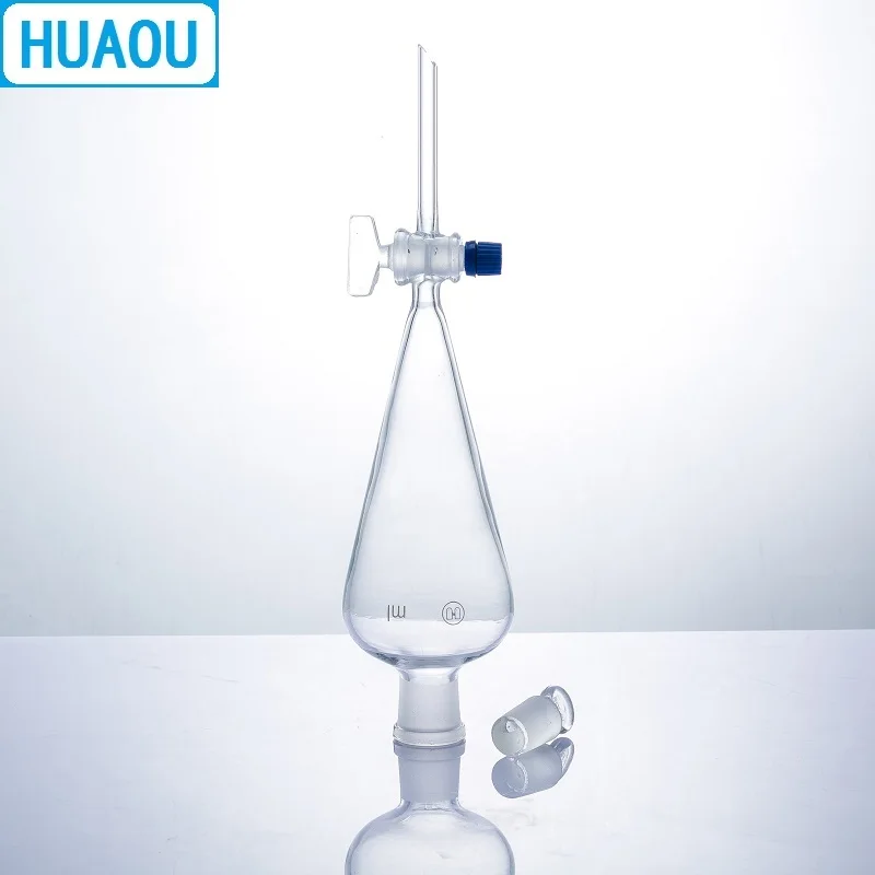 HUAOU-별도 깔때기 배 모양 250mL, 유리 마개 및 마개 실험실 화학 장비