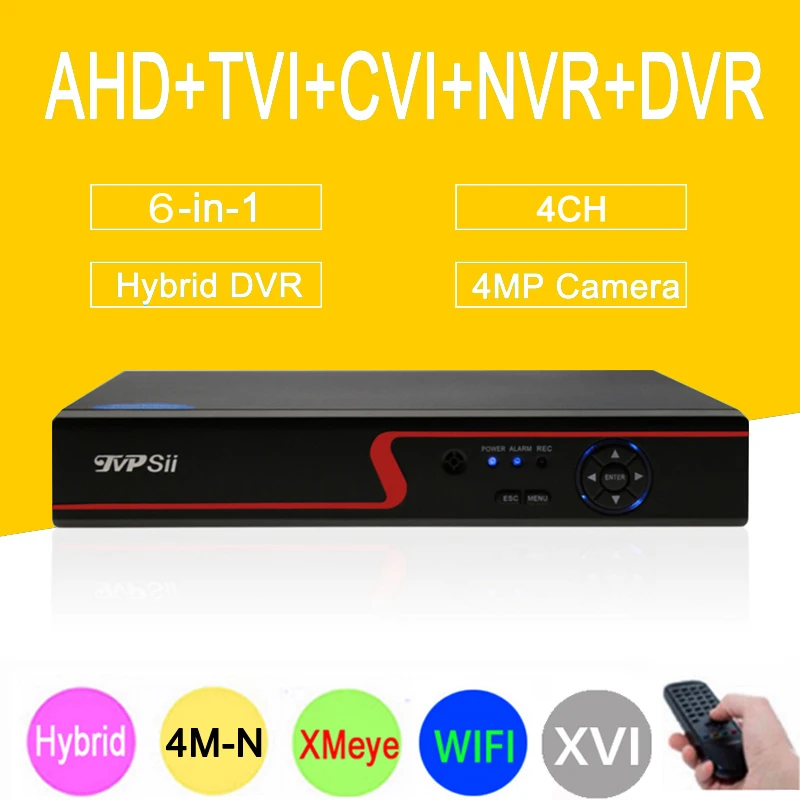 Kopen 4MP Surveillance Camera 4M N Red Panel Hi3520D XMeye 4CH 6 in 1 Coaxiale Hybrid XVI NVR CVI TVI AHD CCTV DVR Gratis Verzending