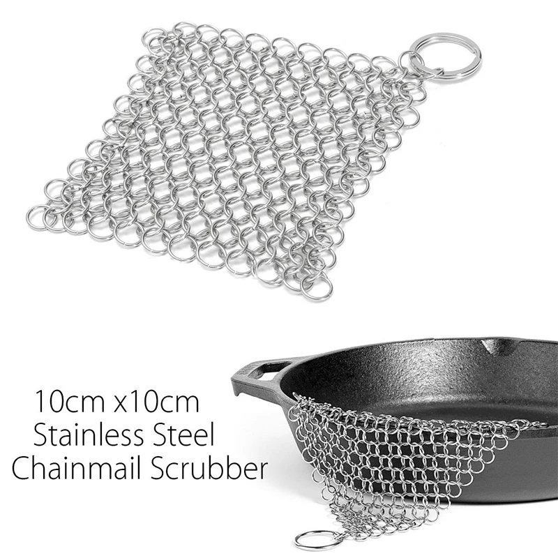 1PC 10 x 10CM Stainless Steel Skillet Cast Iron Cleaning Chainmail Ringer Scrubber