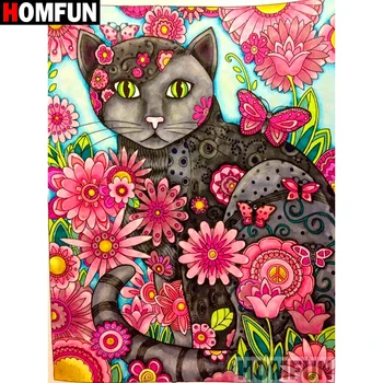 

HOMFUN Full Square/Round Drill 5D DIY Diamond Painting "Cartoon cat flower" 3D Embroidery Cross Stitch 5D Home Decor A17160