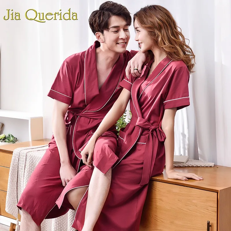 J & Q банный халат хлопок женские домашние халаты 2019 Лето Новая мода пара пижамы 100%