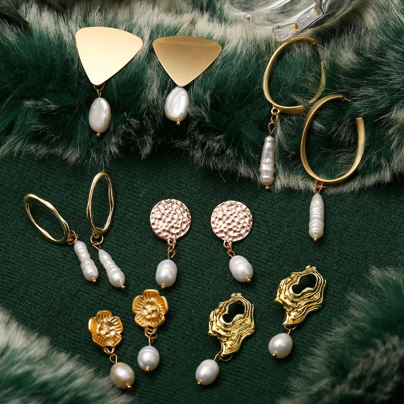 

IF ME Korean Long Natural Freshwater Pearl Drop Earrings for Women Girl Geometric Flower Gold Circle Dangle Earring Jewelry 2019