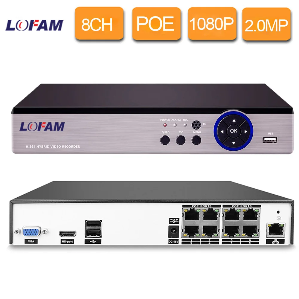 Lofam видеонаблюдение 8CH POE NVR 1080 P 25fps запись видеонаблюдения сети видео рекордер 48 В 2MP безопасность NVR 8 каналов для POE IP камеры