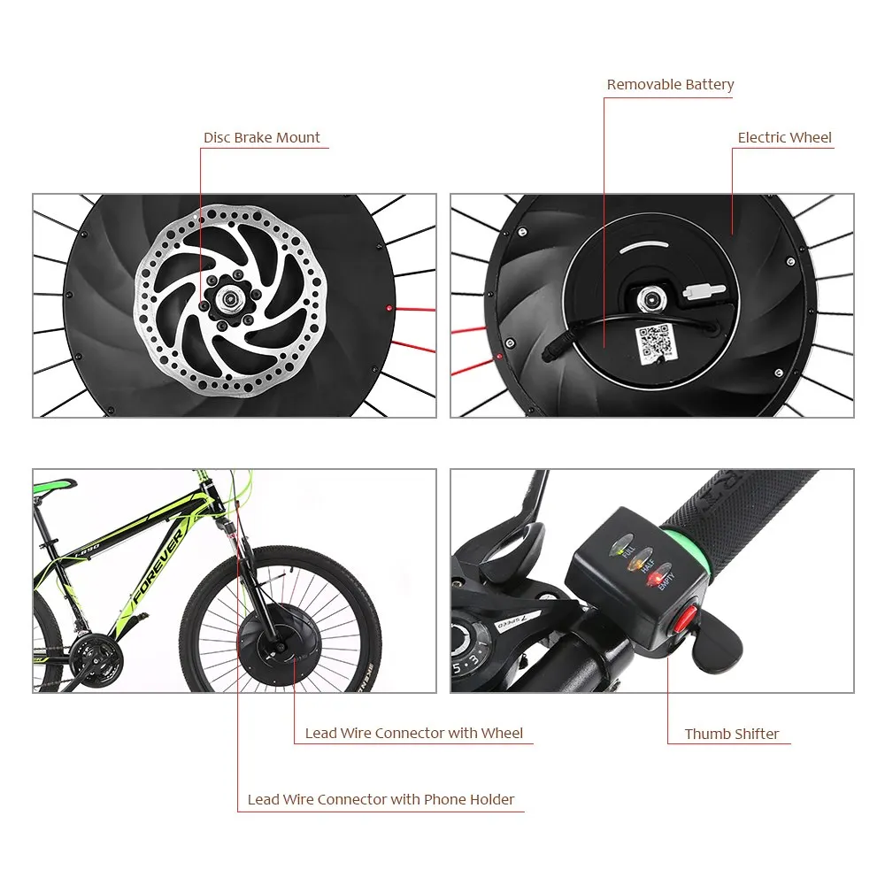 Flash Deal 26" * 1.95" Ebike Conversion Kit Powerful Motor Cycling Front Wheel Electric Bicycle Disc Brake Hub Motor Kit 36V 240W 7