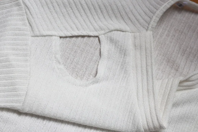 Pullover V-Neck Cold Shoulder Sweater Winter Clothes Women Rib Knit Long-Sleeved Top Casual Pure Color Clothes Autumn Female (17)