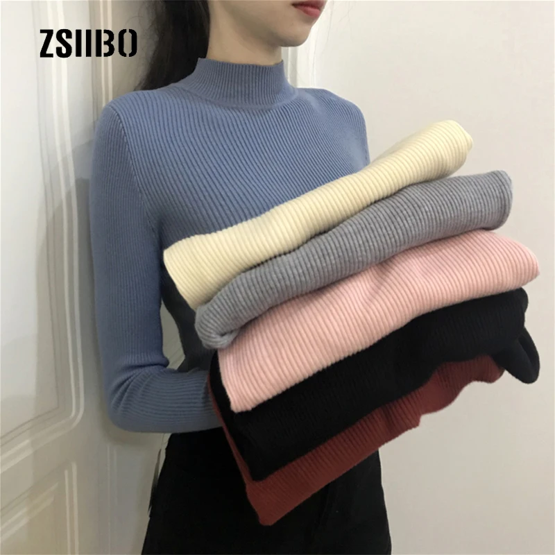

New Korea ulzzang casual fashion sweater Slim large size Harajuku solid color turtleneck sweater long sleeve female sweater