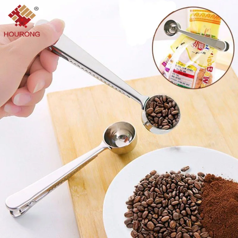 

1pc Multifunctional Coffee Spoon Sealing Clip Stainless Steel Tea Coffee Measuring Cup Coffee Scoop Kitchen Tool Accessories