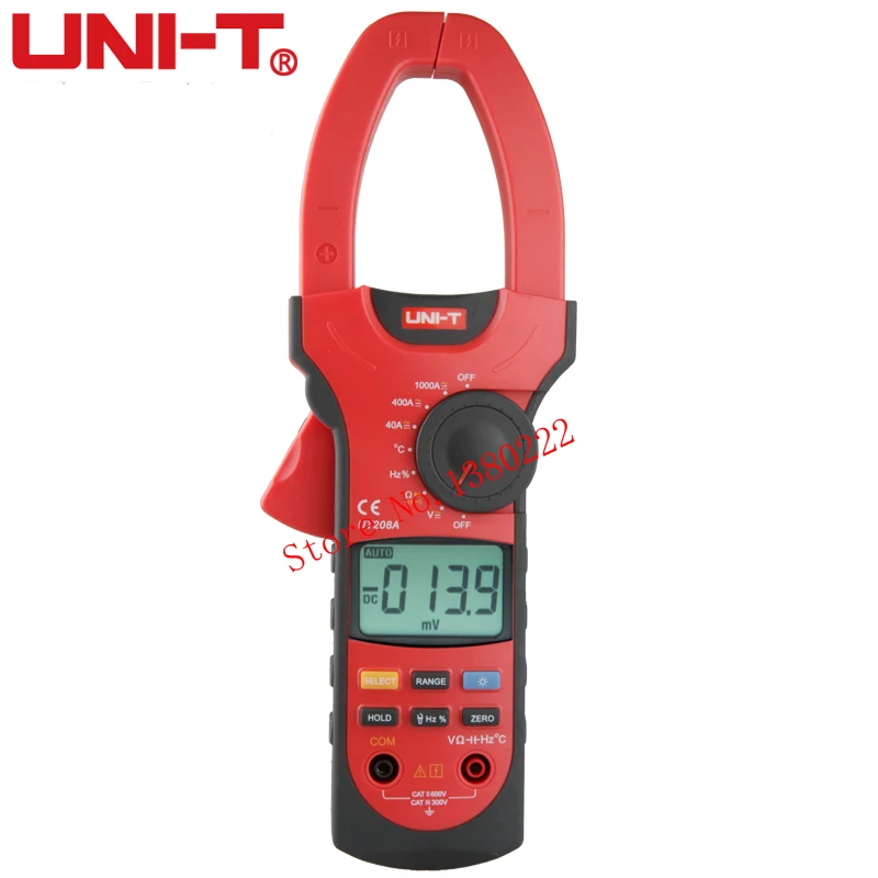 UNI-T UT208A True-RMS Digital Clamp Meter Multimeter ACA & DCA Clamp Meter 1000A, Voltage Current Resistance Frequency