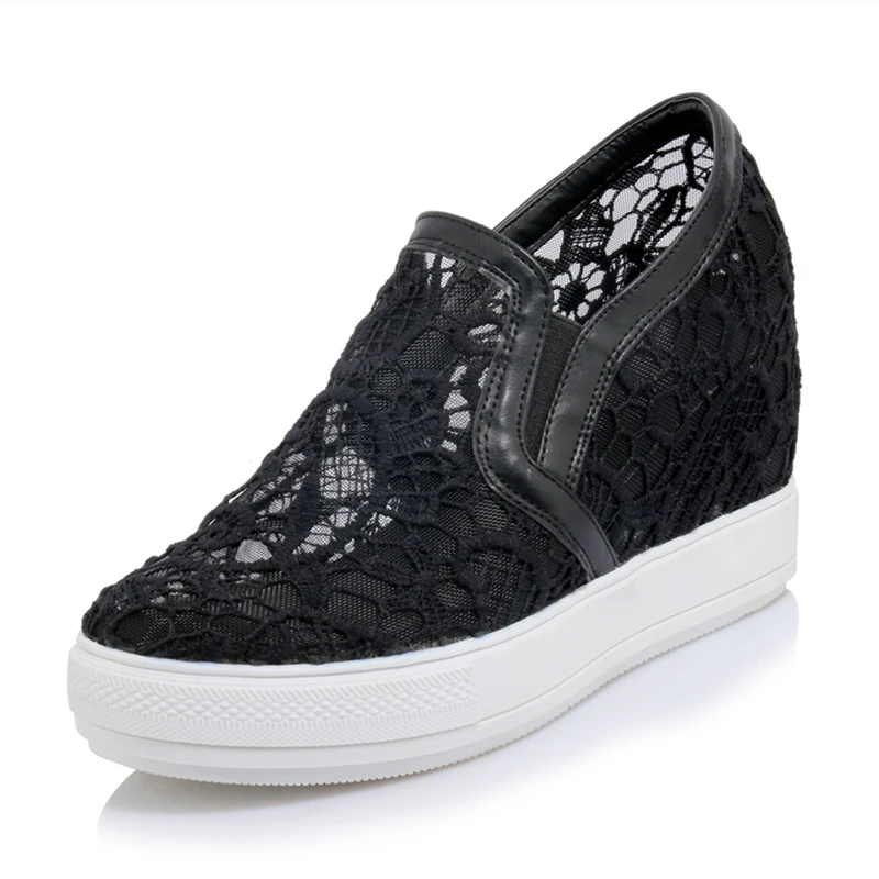 Plus size 45 Women Casual Shoes Ladies Sneakers Cutouts Lace Breathable Platform Flat Shoes