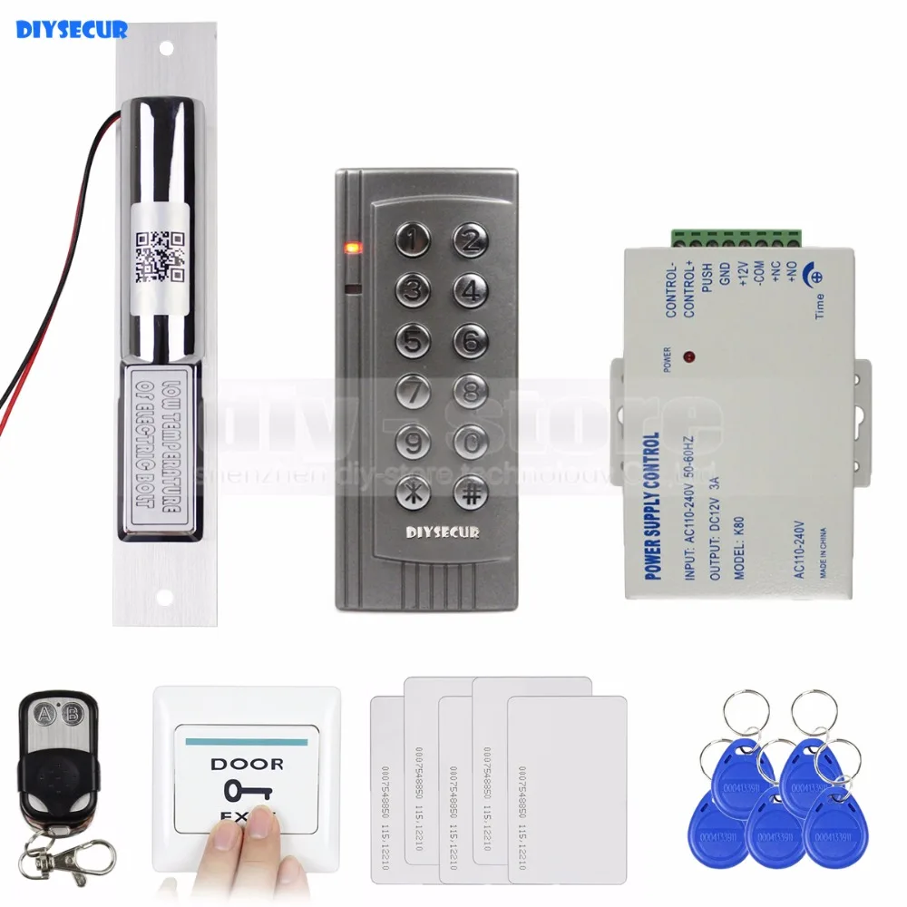 

DIYSECUR K4 125KHz RFID Keypad Door Access Control System Full Kit Set + Electric Bolt Lock + Remote Control