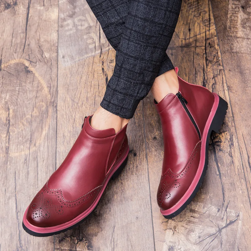 Зимние Повседневные мужские ботинки «Челси» с круглым носком на молнии; однотонные Винтажные ботинки в байкерском стиле; Модные ботильоны в британском стиле