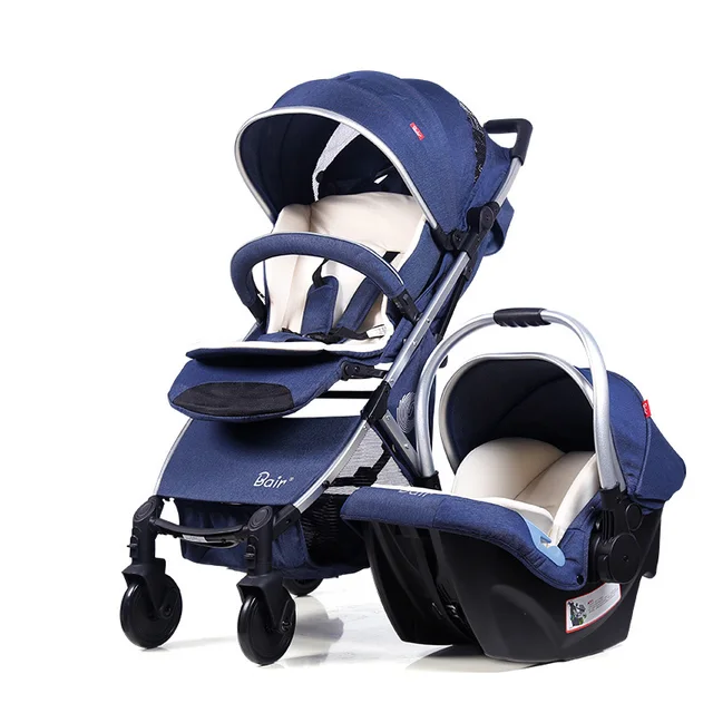 Fashion Baby Stroller Pram 2 in 1 High Landscape Pushchair + Car Seat Ultra light Portable