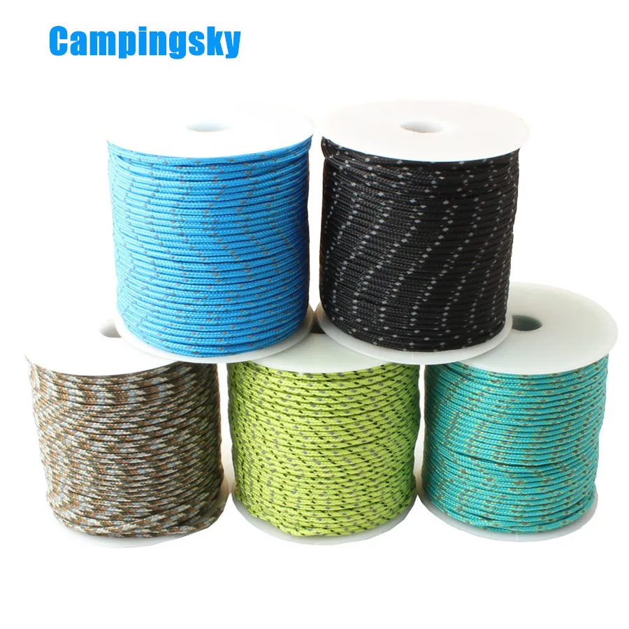 Reflective Paracord 2mm 3 Strand Core Outdoor Camping Rope Parachute Cord Lanyard Tent