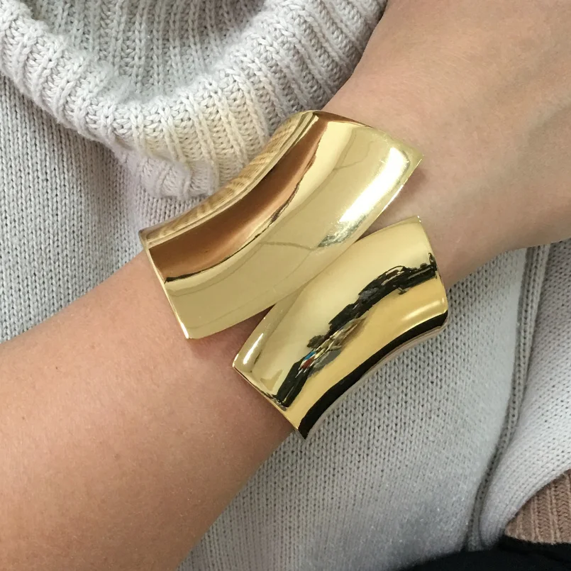 

Classic Punk Shiny Surface Alloy Statement Cuff Bracelets For Women Fashion Jewelry Big Alloy Bangles Wholesale UKMOC