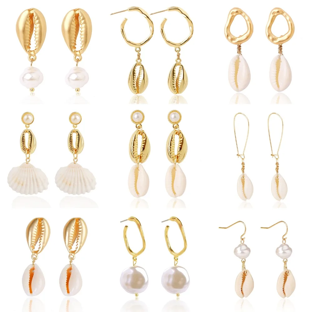 

Fashion Gold Color Shell Irregular Freshwater Pearl Earring for Women 2019 Party Jewelry Geometric Statement Earrings oorbellen
