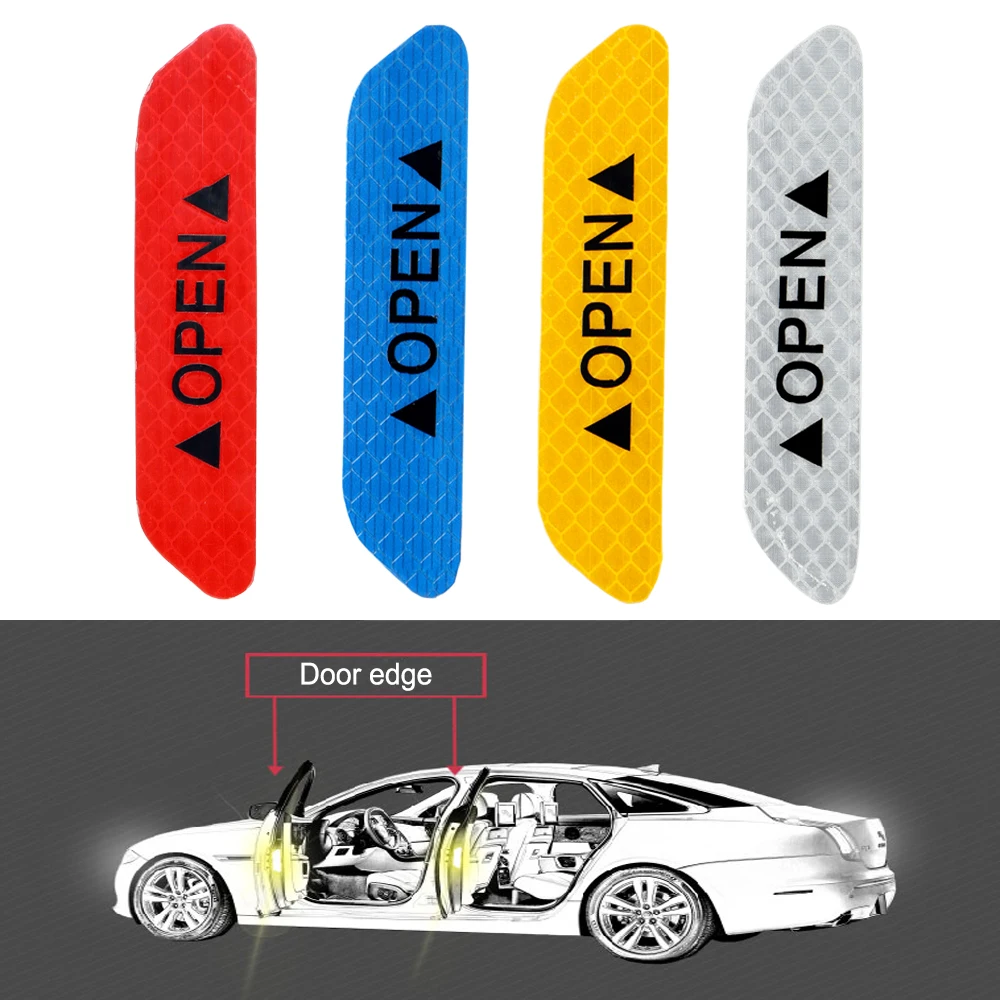 Safety OPEN Car Door Stickers 4Pcs/set Warning Mark Reflective Strips