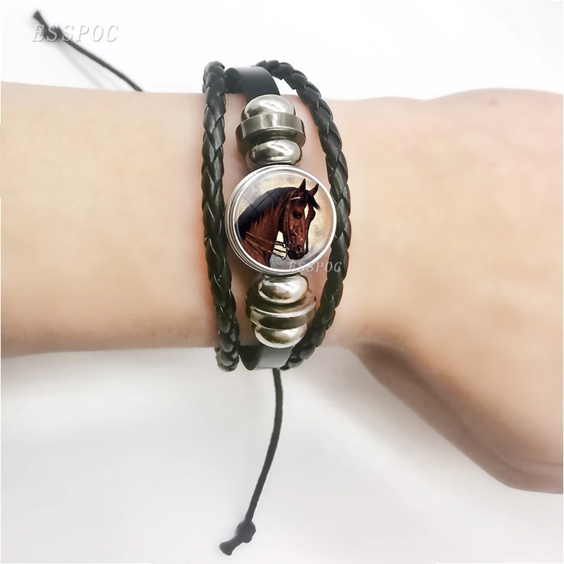 Fashion Horse Braided PU Leather Bracelet For Men Women