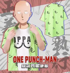 Аниме ONE PUNCH-MAN Saitama косплей костюм футболка с короткими рукавами костюмы Saitama Короткие штаны зеленое пальто комплекты с рисунком головы