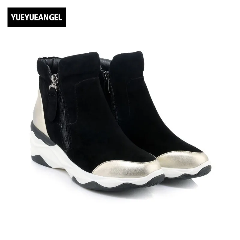 

Womens Winter Casual Shoes Thicken Platform Creeper Zip Genuine Leather Top Brand Ankle Boots Sheepskin Suede Sapato Feminino