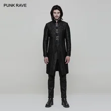Панк рейв мужской Готический великолепный жаккардовый разрез дизайн черный средняя длина пальто стимпанк Клубная одежда для вечеринок мужская куртка пальто