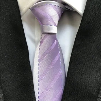 

Popular Young Men's Skinny Slender Ties Fashion Lavender Purple Necktie with Diagonal Stripes