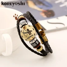 12 Zodiac font b bracelet b font Men 2016 vintage bronze Handmade Braid multilayer Genuine Leather