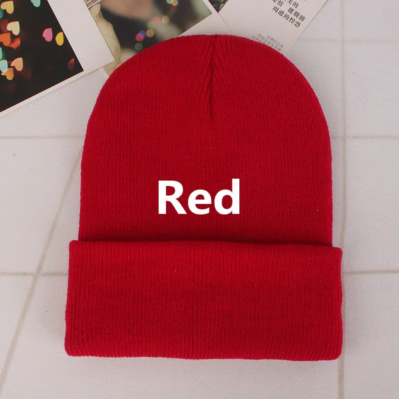 DIY design Accepts One Winter Beanie 24 Colors Hats Printing Your Own Logo Customized Fashion Warm Cap Unisex Elasticity Knit - Цвет: Красный