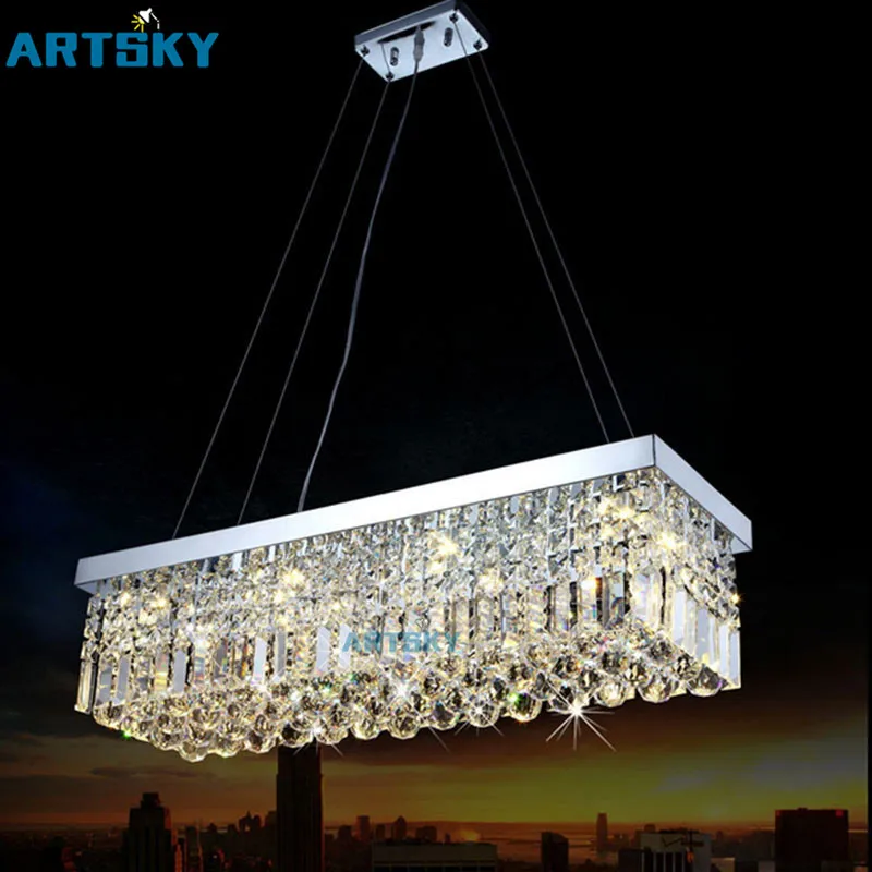 

Modern Luxurious Rectangle Home Art Decoration Lighting Fixture K9 Transparent Crystal Chandelier for Dining/Living Room Foyer