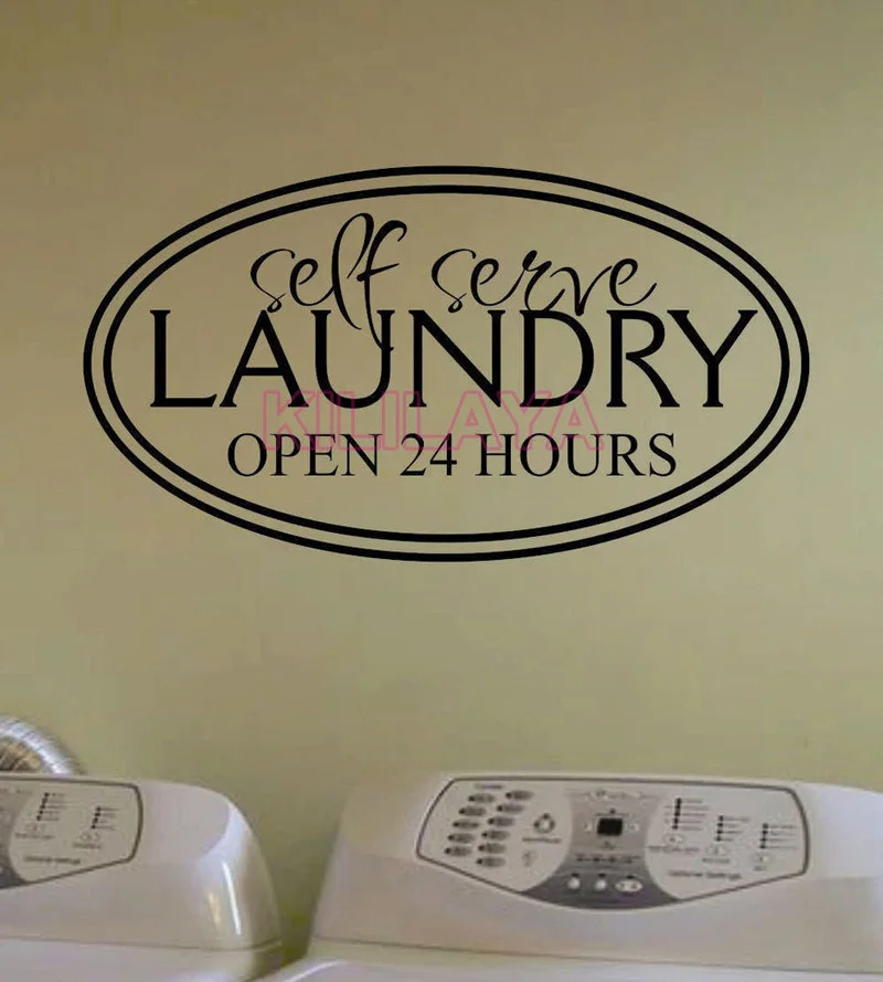 Vinyl Wall Stickers Self Serve Laundry Room Open 24 Hours Wall Decals