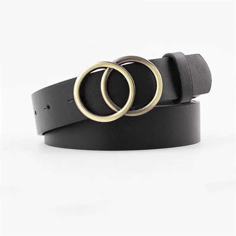 Black Double Ring Buckle Vintage Ladies Belt Jeans Wild Belts For Women Fashion Students Simple New Circle Pin Buckles Belt - Цвет: Black