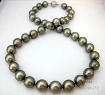 

Tahitian sea shell Pearl 10mm 18KWG Necklace 18" Top Grade NR &aa **A good