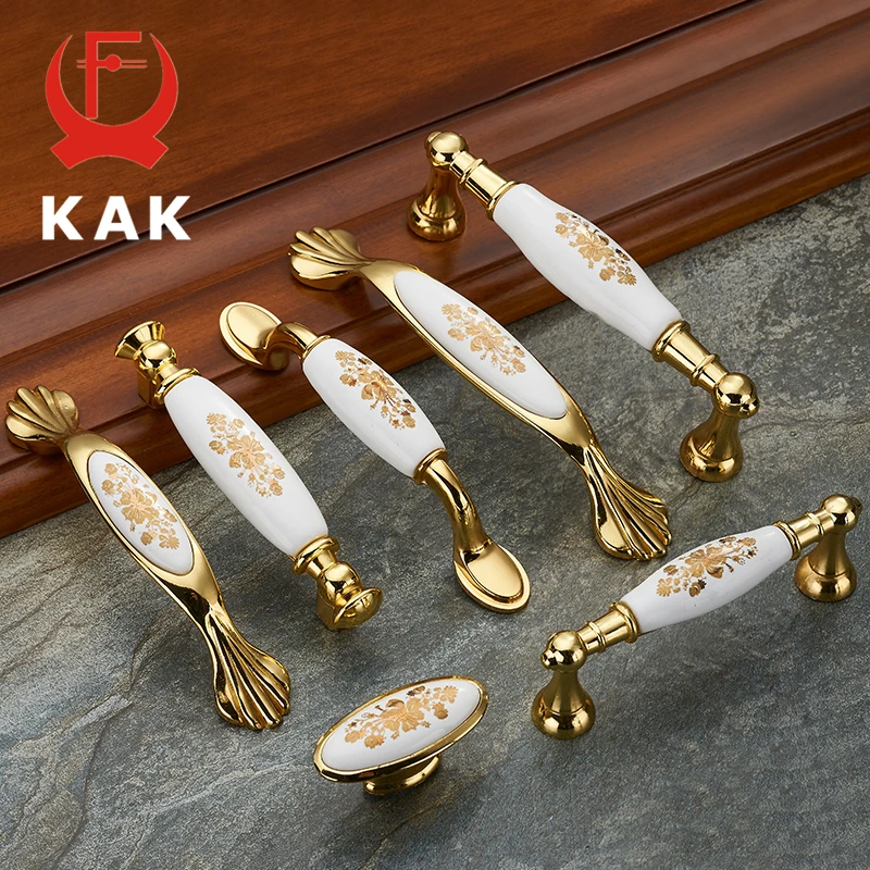 KAK золотые керамические ручки шкафа ящика из цинкового сплава двери мода