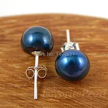 Ювелирные изделия из жемчуга-ААА 8.0-8.5 мм темно-Цвет естественный пресноводный жемчуг Серьги-гвоздики